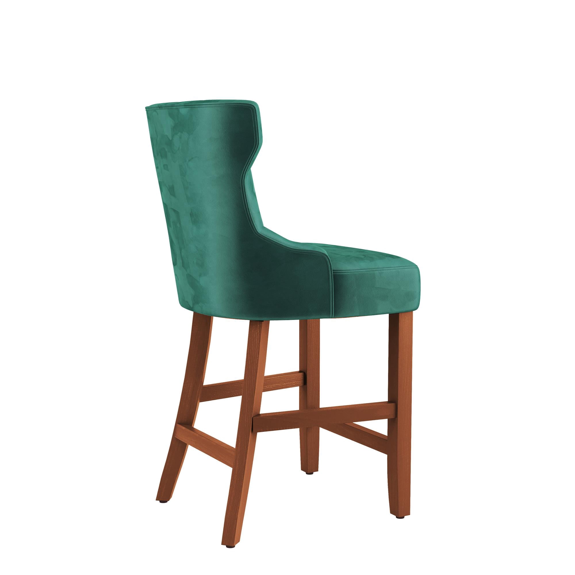 DHP Clairborne 24" Counter Height Bar Stool with Tufted Back, Set of 2, Emerald Green Velvet