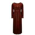 thumbnail image 6 of Women Formal Sequin Dresses - Evening Gowns Long Sleeve V-Neck Wedding Guest Sparkly Prom Long Maxi Dress Wine M, 6 of 6
