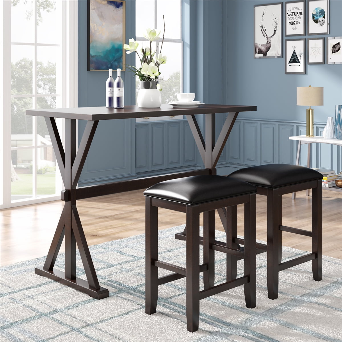 Set of 3 Table Chair, Multifunctional Dining Table Set for 2 with One