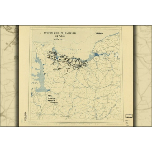 24"x36" Gallery Poster, map June 10, 1944 normandy invasion