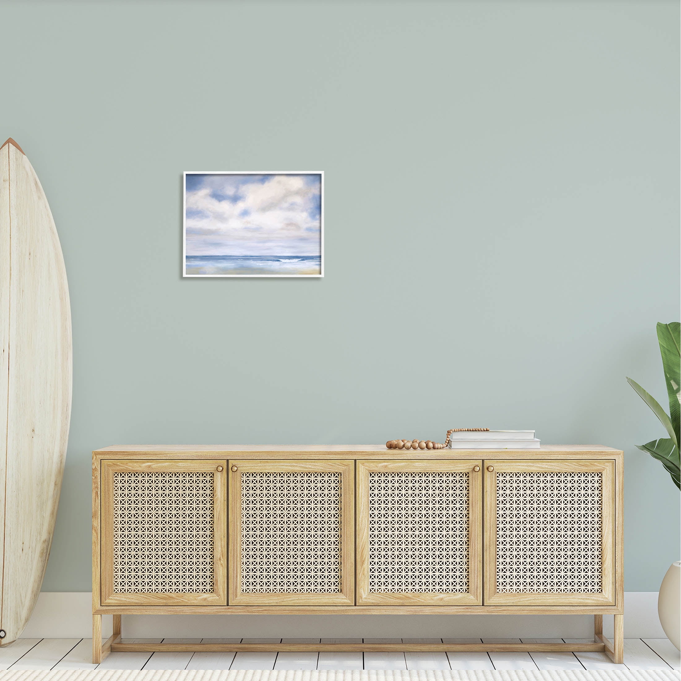 Stupell Industries Tranquil Beach Waves Ocean Scenery Painting White Framed Art Print Wall Art, Design by Catherine Andersen