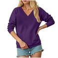 thumbnail image 6 of vigerkar V Neck Solid Color Sweatshirt Women with Pocket No Hood Comfy Soft Fall Winter Outfits Lounge Long Sleeve Casual Pullover Top (Purple, XL), 6 of 7