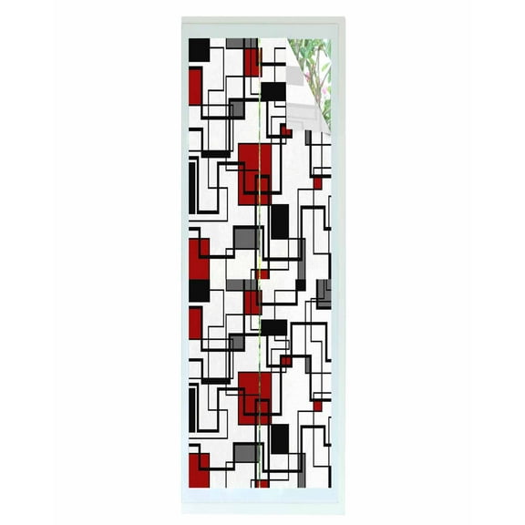 Window Privacy Film Red Geometric Stained Glass Window Film Decorative Sun Block Window Cover Modern Black Gray Abstract Striped Art Window Clings Static Adhesive Sticker for Bathroom 29.5"x118"