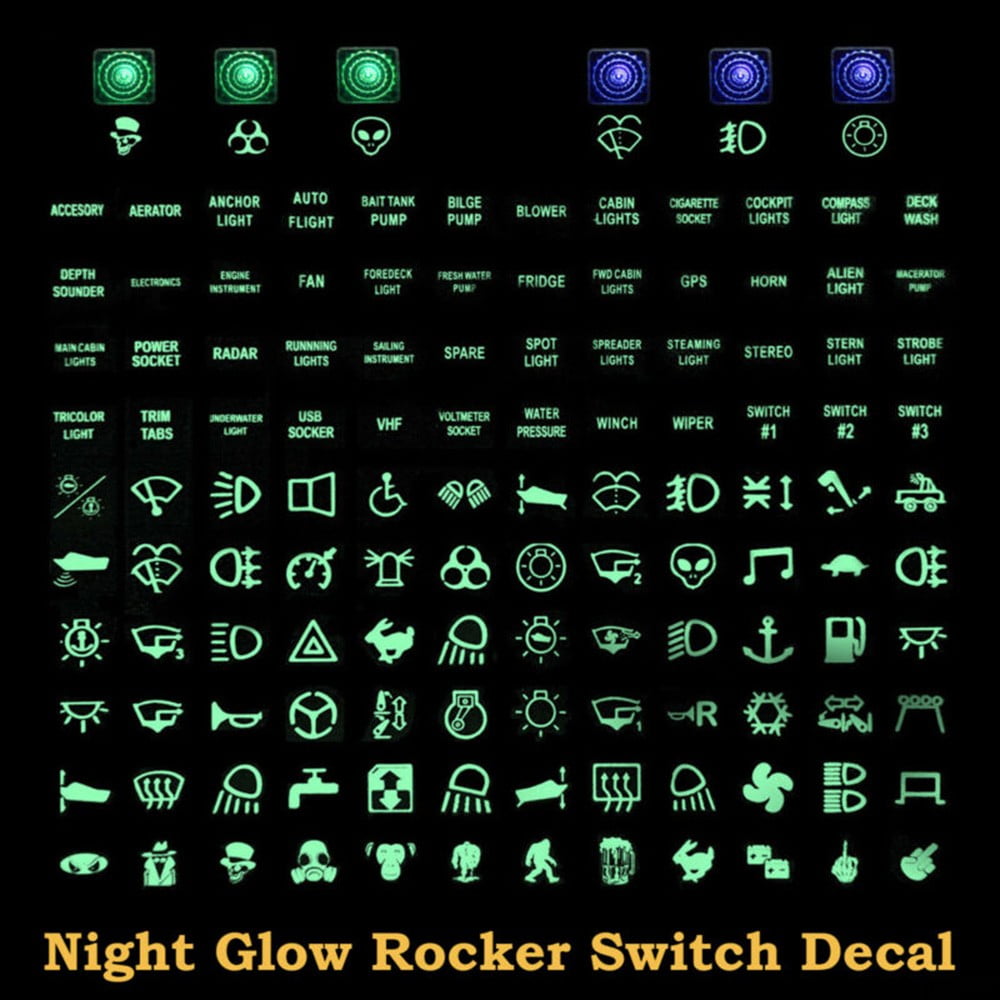 Night Glow Rocker Switch Label Decal Circuit Panel Sticker Car Boat Truck Marine