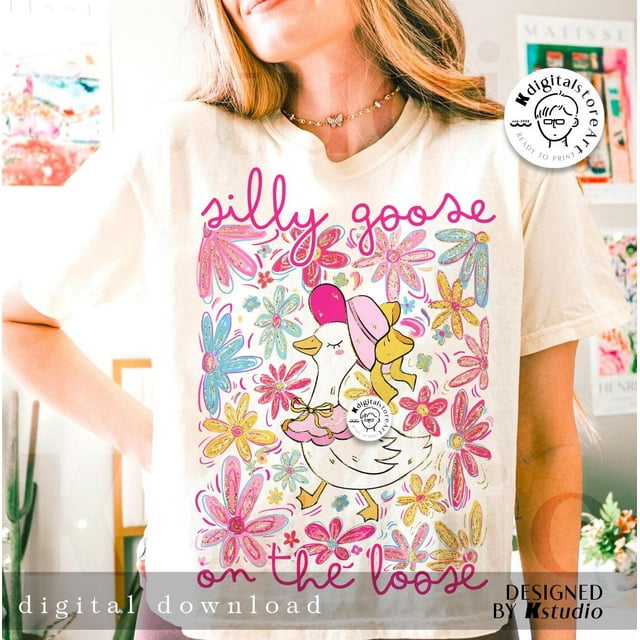 Silly Goose On The Loose, t-shirt Floral Boho, Design Sarcastique, Guérison Mentale - comme sur l'Image - TG