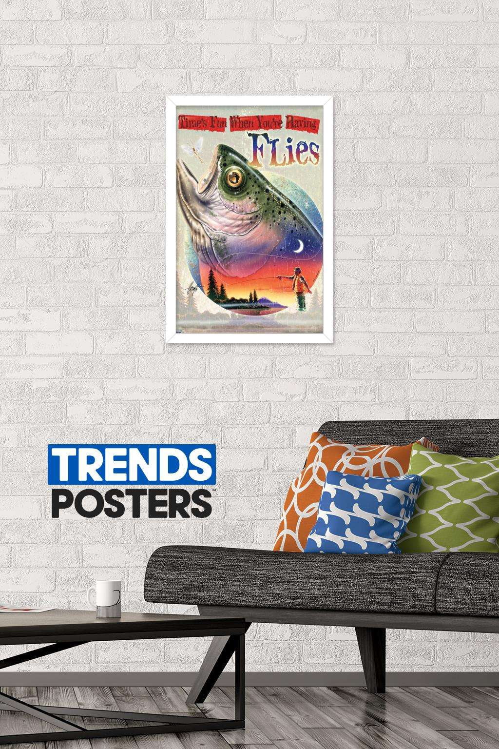 James Mazzotta - Bass Fly Fish Wall Poster, 14.725" x 22.375", Framed