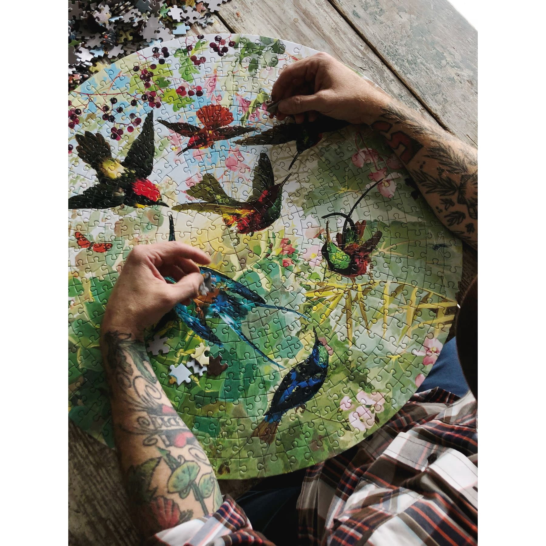 eeBoo Piece and Love Hummingbirds 500 Piece Round Circle Jigsaw Puzzle