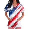 thumbnail image 3 of 250 Anniversary Usa Scrub Shirt Women American Flag Print 4th Of July Patriotic Star V Neck Tshirt Short Sleeve Classic Fit Comfy Nursing Uniforms with Pockets, #01 Watermelon Red, 5XL, 3 of 4