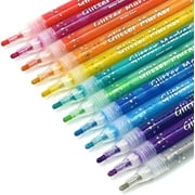 TWOHANDS Glitter Markers,Drawing Pens,Metallic Markers,Water-Based,Washable,12 Assorted Colors,Great
