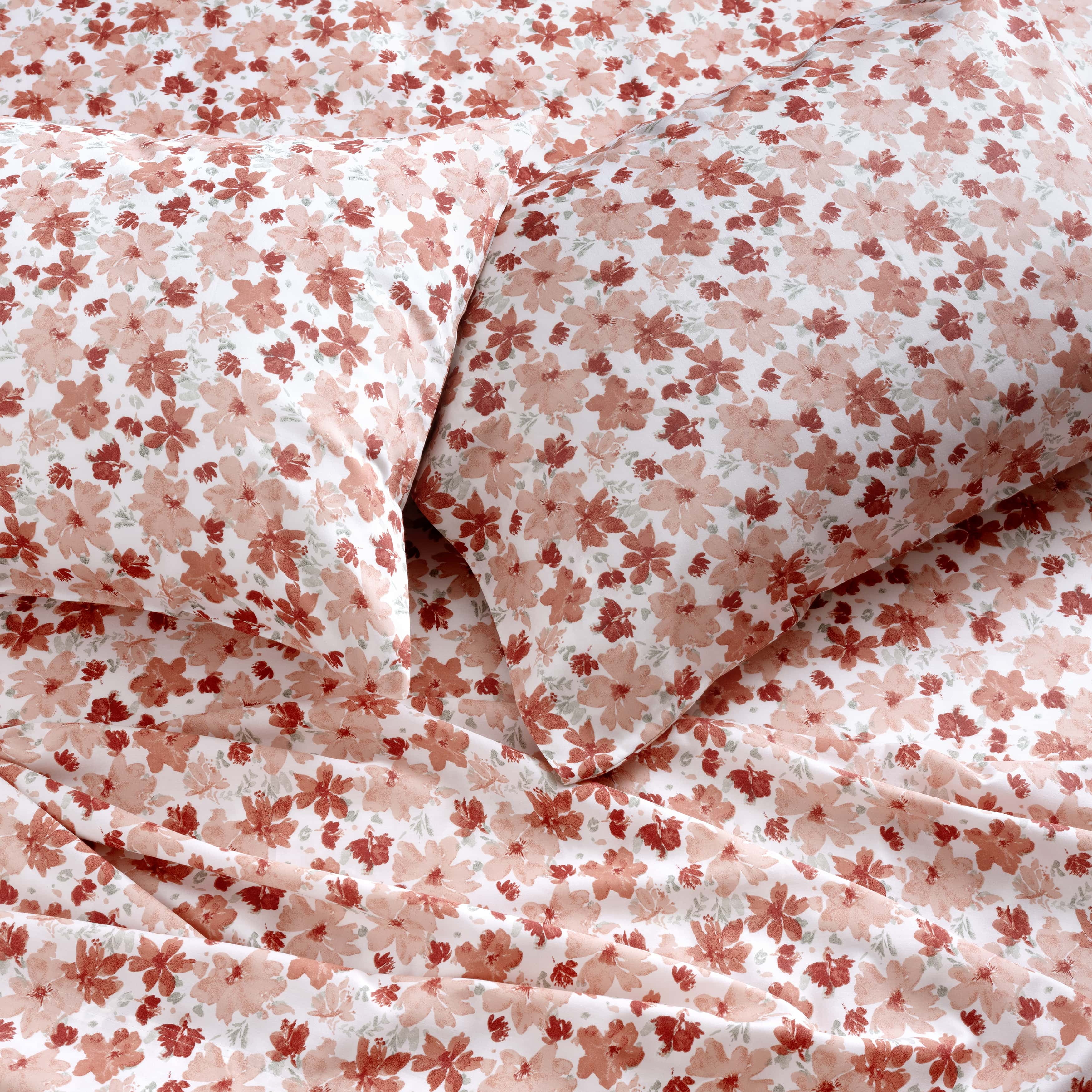Better Homes & Gardens Signature Soft Cotton & Rayon Made from Bamboo Bed Sheet Set, King, Coral Floral