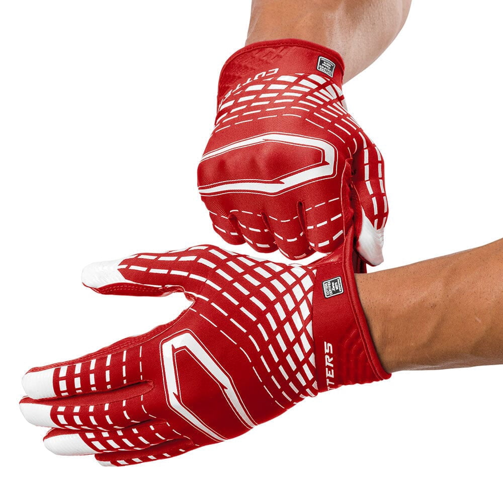 Cutters, Rev 5.0 Football Receiver Gloves, Adult, L, Red/White