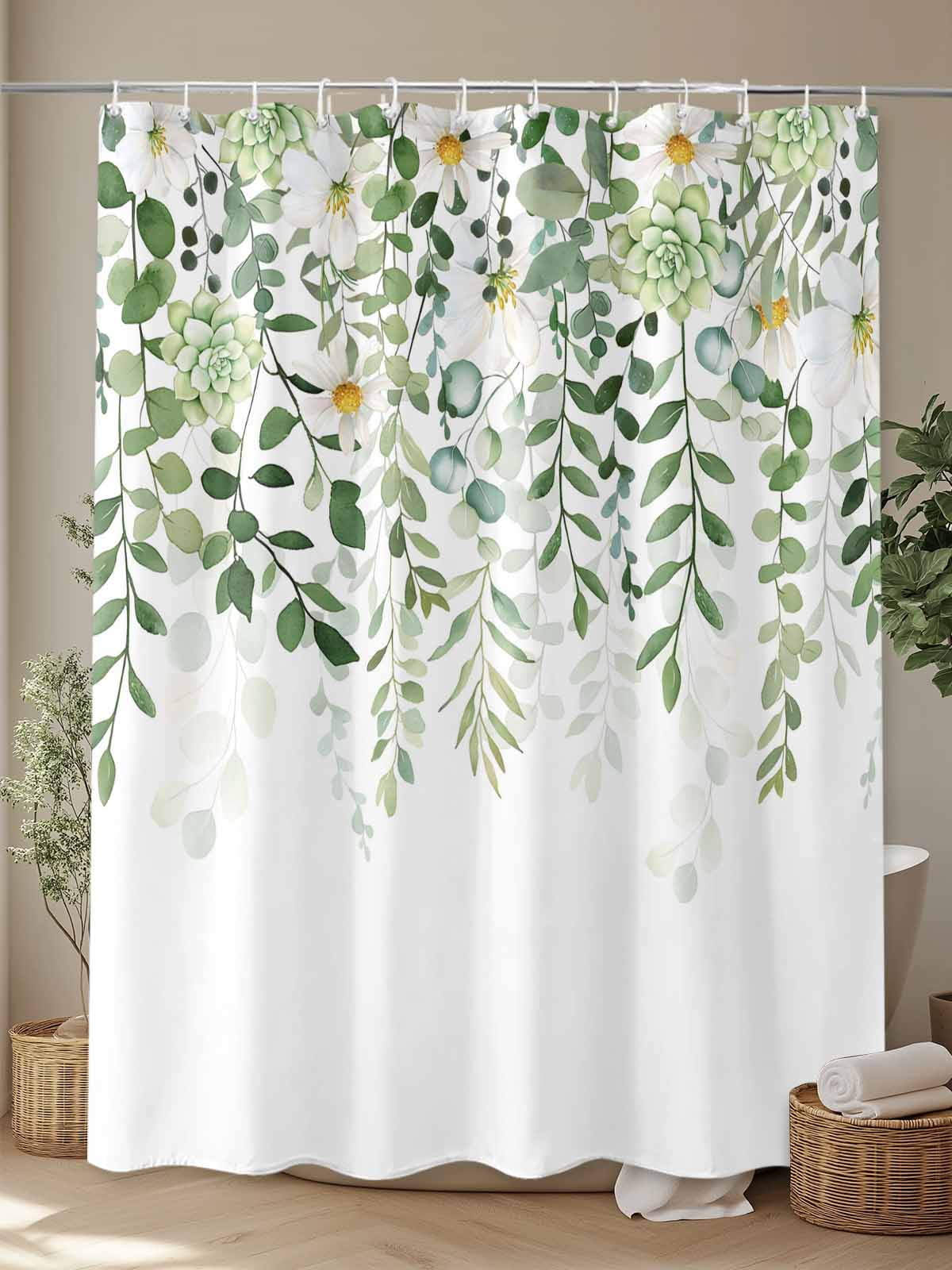 nqOlkjepod Sage Green Eucalyptus Leaves Shower Curtain, Waterproof Shower Curtains for Bathroom, Summer Weeping Floral Botanical Washable Fabric Bathtub Curtain Set Bath Decor with 12 Hooks 48"x72"