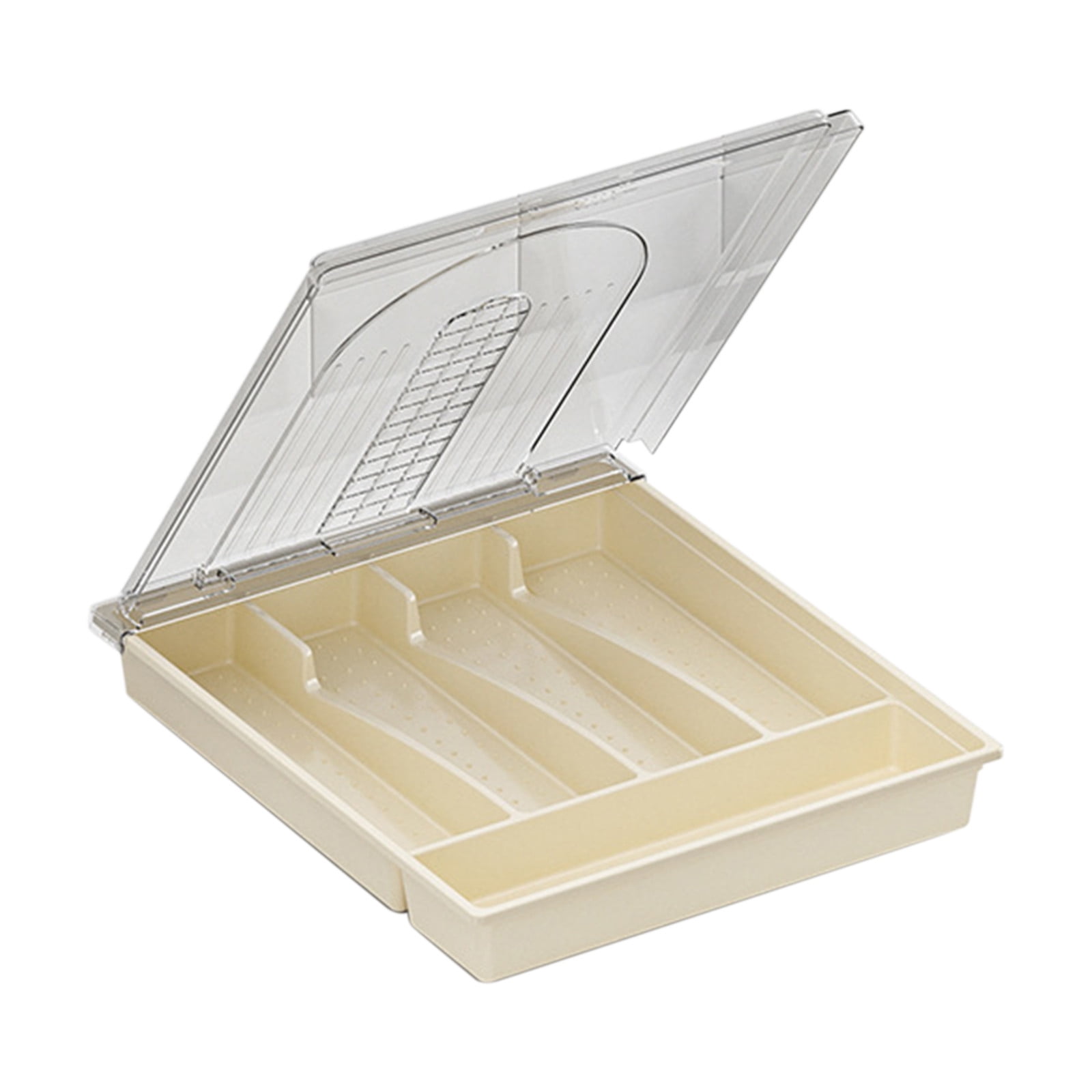 Cutlery Organizer with Lid, Kitchen Utensil Tray, Plastic Tabletop Drawer, Large Capacity