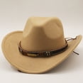 thumbnail image 3 of Sombrero de vaquero con cinturón de hojas de metal, sombrero de copa de lana para otoño e invierno, sombrero de fieltro de jazz con borde grande, 6 colores, 3 of 6