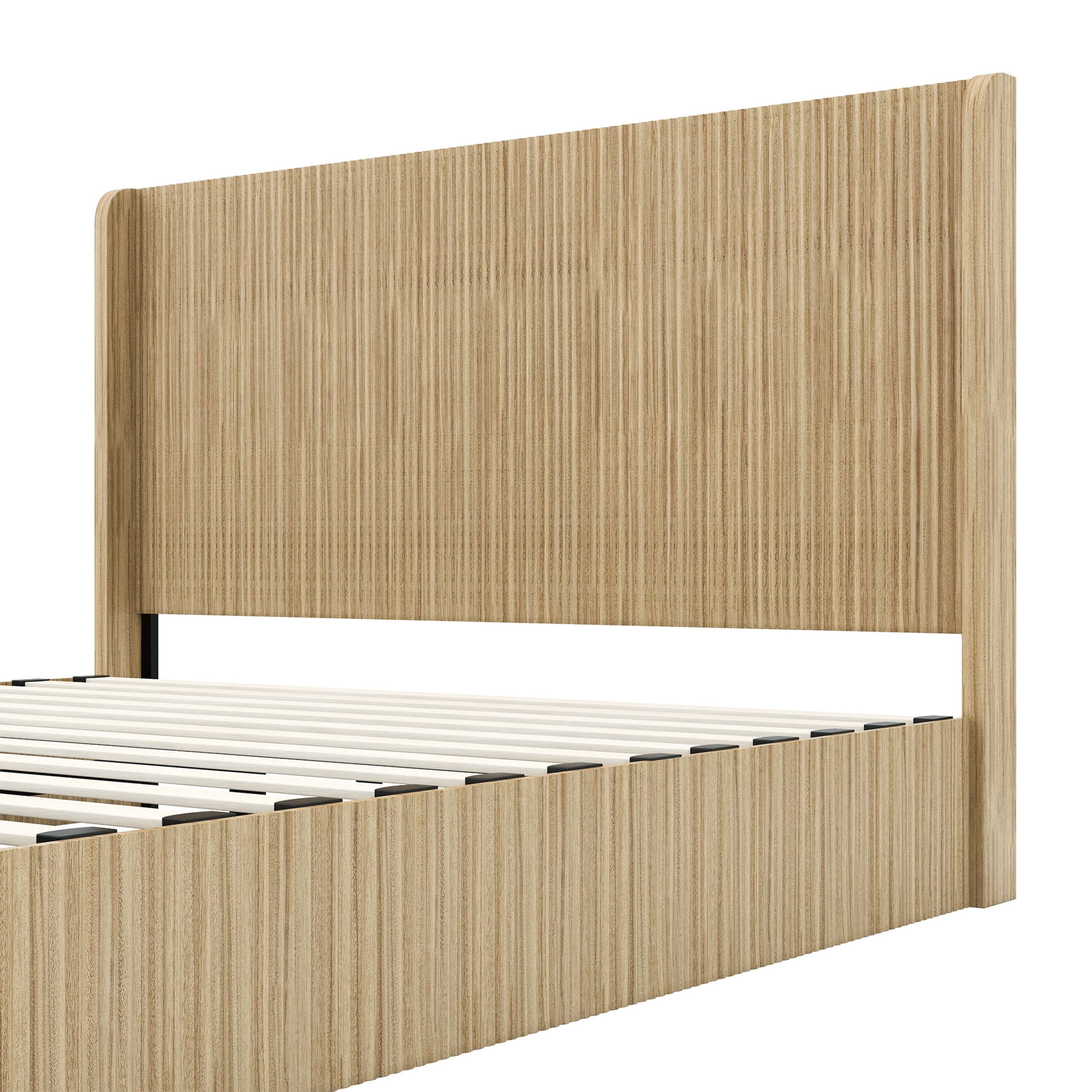 Noble House King Size Platform Bed Frame with Fluted Wingback Headboard, Natural Wood