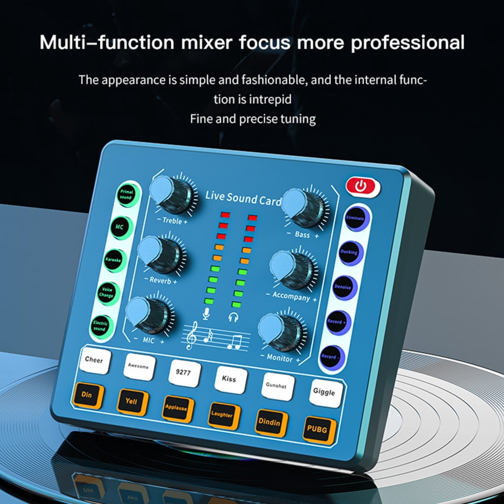 CIYISON Sound Board Mixer with Voice Changer LED Light External Sound Card for Phone Mic Karaoke Streaming Recording Gaming