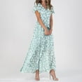 thumbnail image 4 of Youmylove Summer Dresses for Women Floral Maxi Dress Swing Long Dress Chiffon Floral Short Sleeve Ruffle V Neck Fashion Flowy Dress Beach Hawaiian Dress, 4 of 4