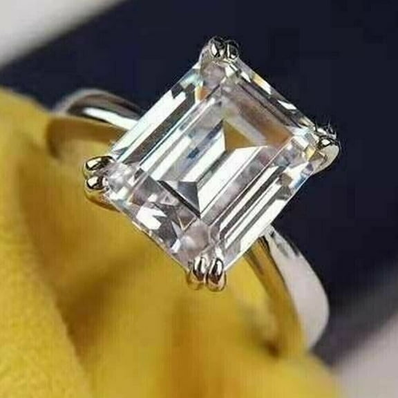 Forever Jewels 2.50Ct Emerald Cut Moissanite Solitaire Women Engagement Ring 14k White Gold Plated