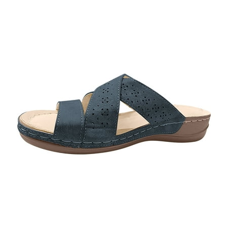 

KBODIU Women s Sandals Women Orthopedic Sandals with Arch Support Leisure Vacation Comfortable Hollow Open Toe Wedge Beach Sandals Navy 36