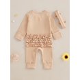 thumbnail image 6 of Spewahor Infant Baby Girl Fall Romper Letter Print Ribbed Long Sleeves Round Neck Full Length Jumpsuit with Headband, 6 of 9