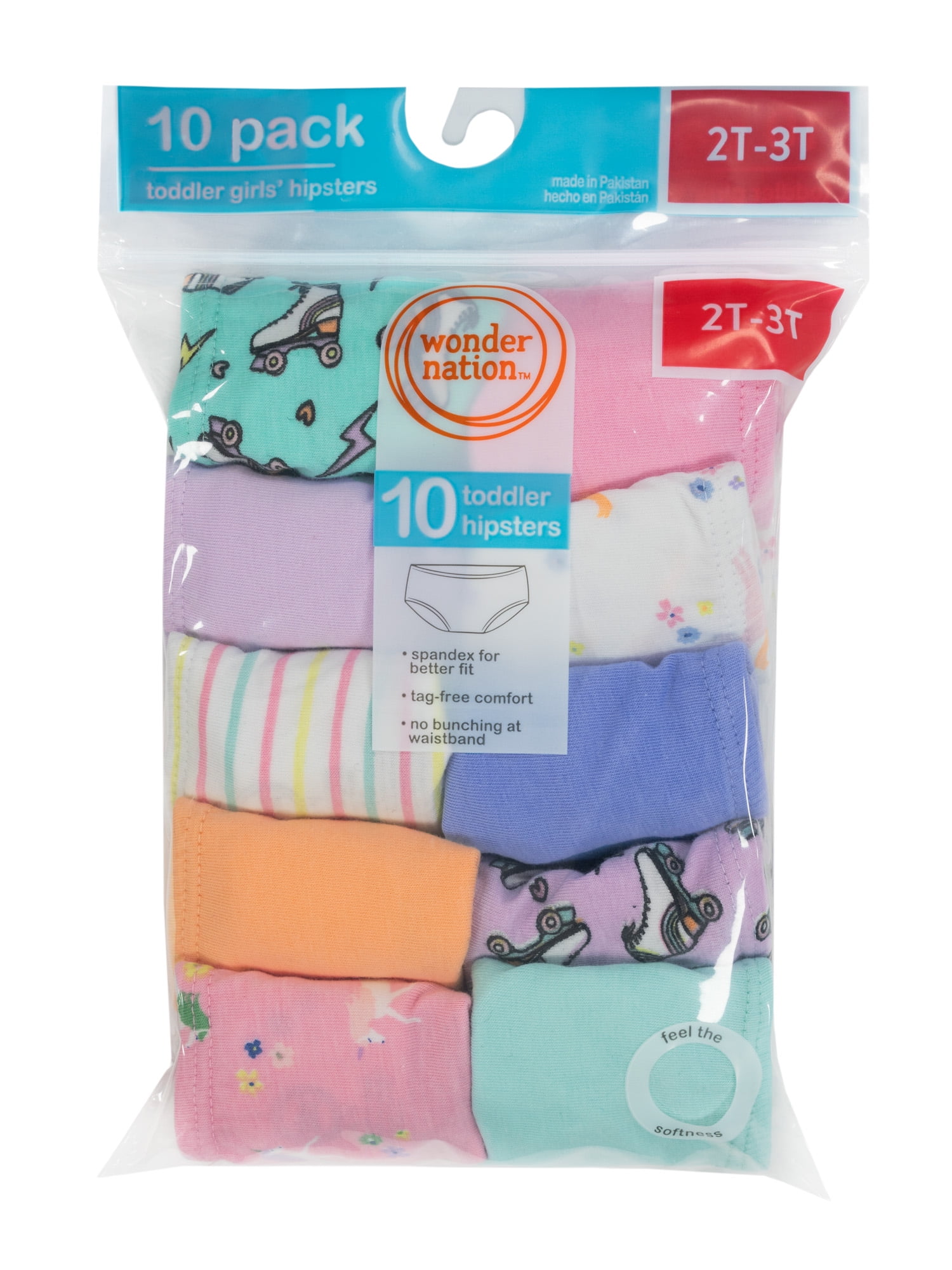 Wonder Nation Toddler Girl's Hipster Underwear, 10-Pack, Sizes 2T-3T