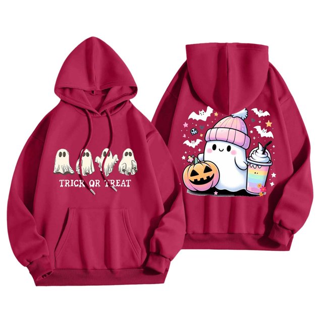 Chandail en Molleton Halloween Trick or Treat Mignon Ghost Boisson Café Graphique Chandail en Molleton Dames Haut Ample Halloween Imprimé Mignon Chandail à Capuchon