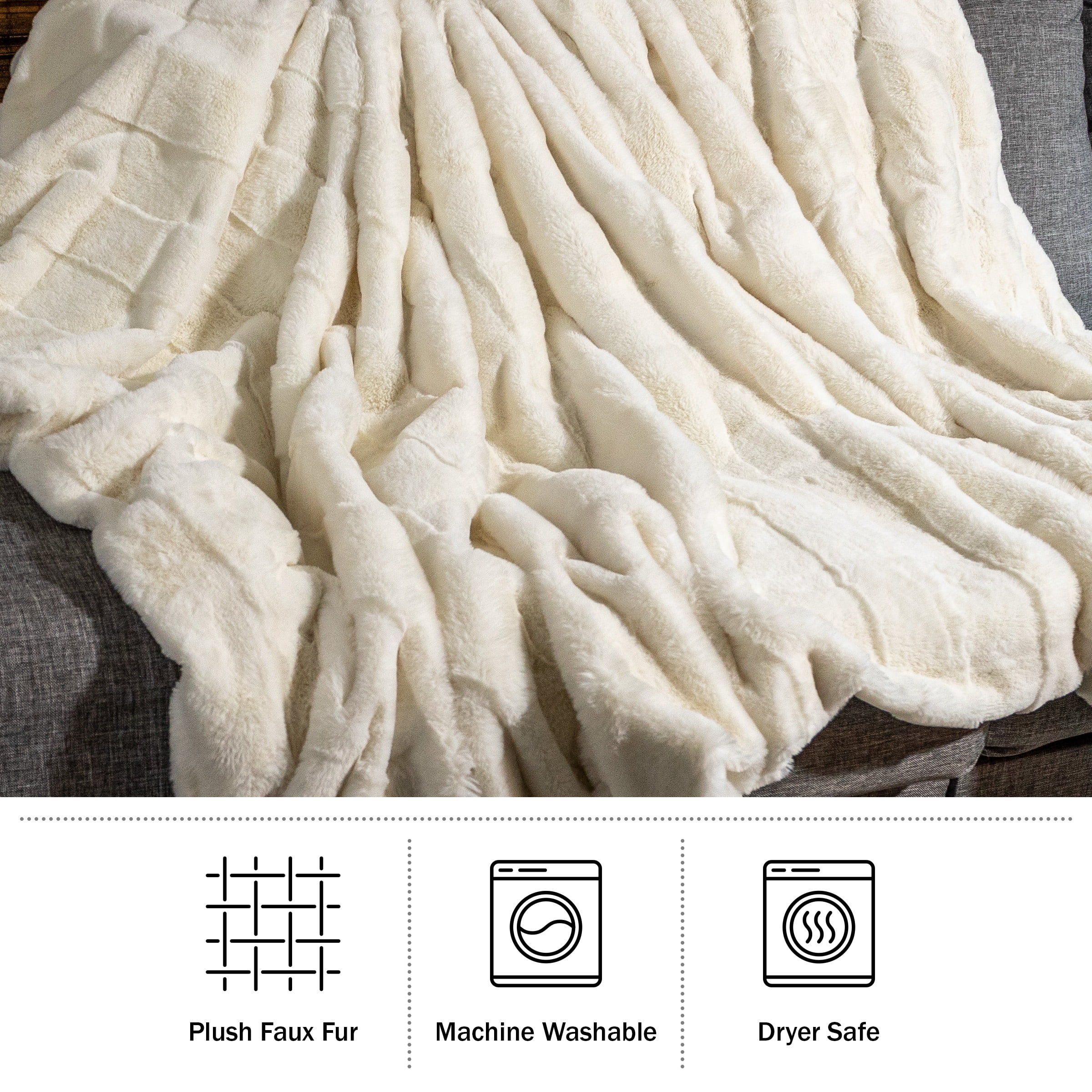Lavish Home 60x80-Inch Faux Fur Blanket - Queen Size Bedding (Cream)