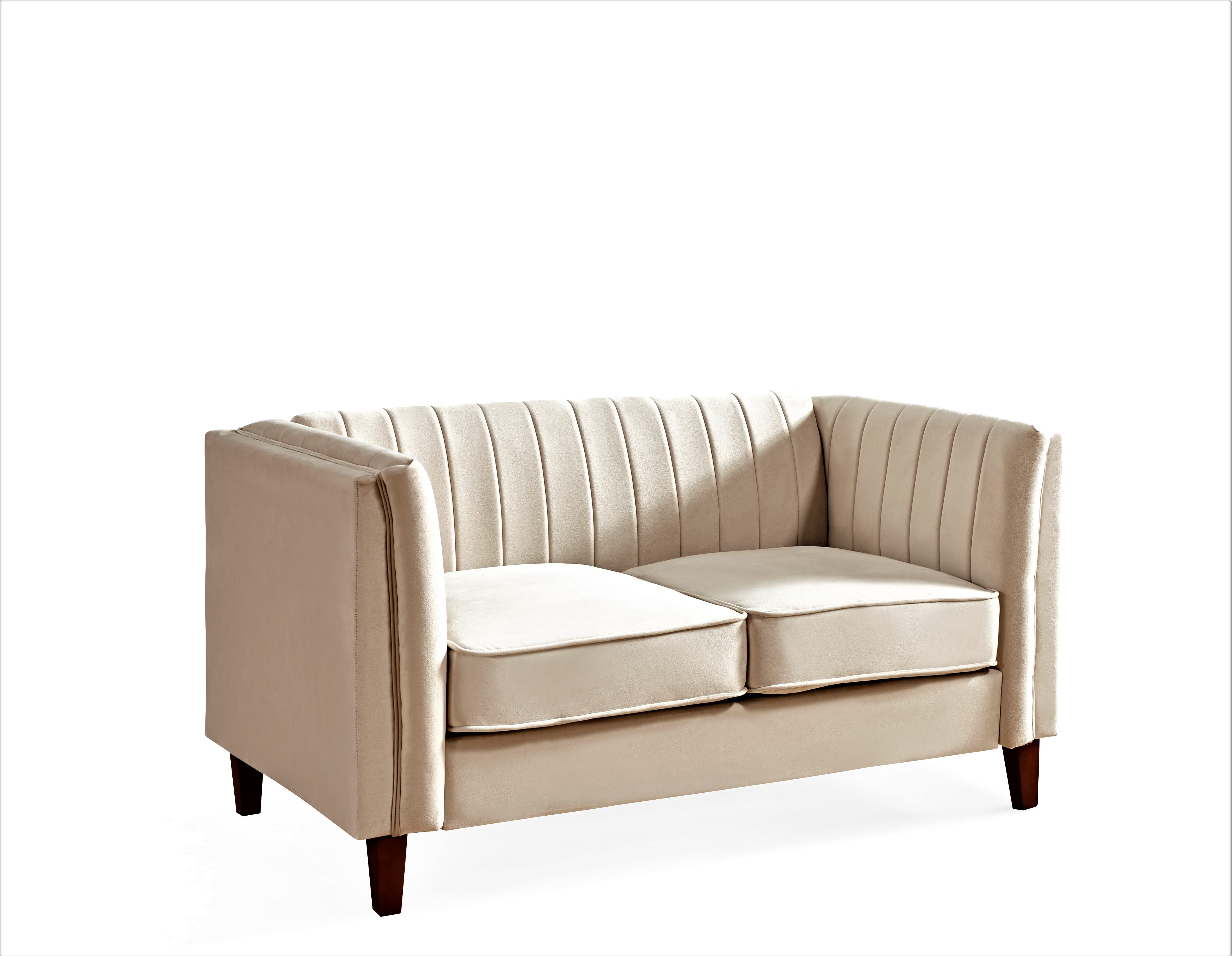 Uspridefurniture Plainfield Line Tufted Square Velvet Loveseat,Beige