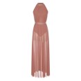 thumbnail image 4 of Doomiva Women Rhinestone Lyrical Dance Dress Sleeveless Side Split Mesh Flowy Maxi Dress Dancewear Dusty Pink M, 4 of 7