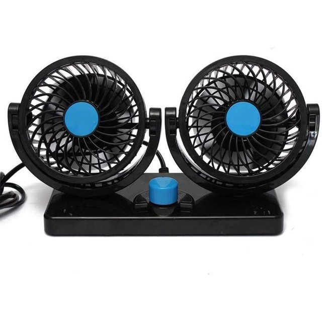 Ventilador de doble cabezal, rotación de 360°, ajustable, para automóvil, silencioso, 2 velocidades, 12 V, para tablero, eléctrico, para aire acondicionado, circulación de aire en verano