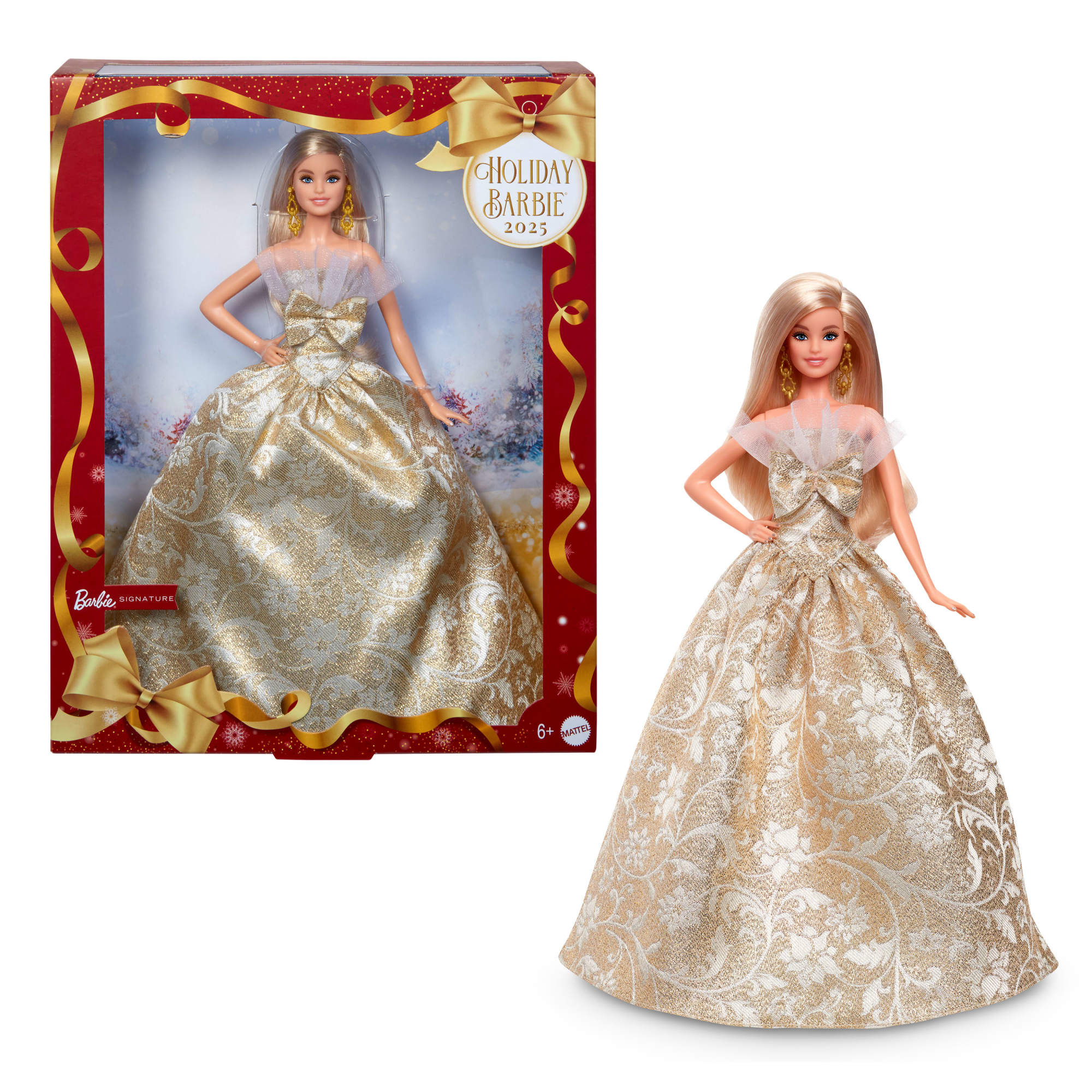 Barbie Signature 2025 Holiday Barbie Fashion Doll, Seasonal Collector, Blonde with Silver & Gold Gown