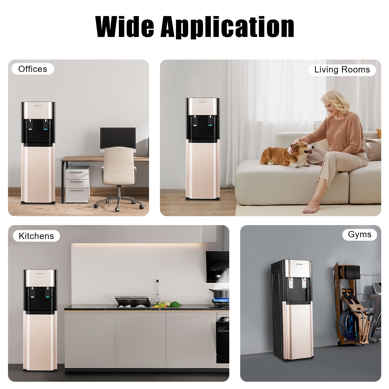 Bottom Loading Water Cooler Dispenser, Water Dispenser with Heating and Cooling Functions, for Home, Office (Gold)