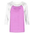 thumbnail image 4 of Fall Saving 2025 QUINDOS Womens Shirts 3/4 Sleeve Womens Tops Casual Patchwork Relaxed Fit Crew Neck Pink Solid Tops, 4 of 5