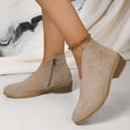 thumbnail image 6 of hopeusnice Women's Suede Ankle Boots Zipper Block Low Heel Slip On Booties V Cut Open Toe Comfortable Round Toe Short Boots Beige 38, 6 of 7