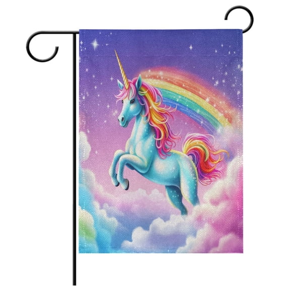 Ryvnso Unicorn in Rainbow Sky Pattern Garden Flag 12x18 Inch Double Sided Seasonal Yard Decoration