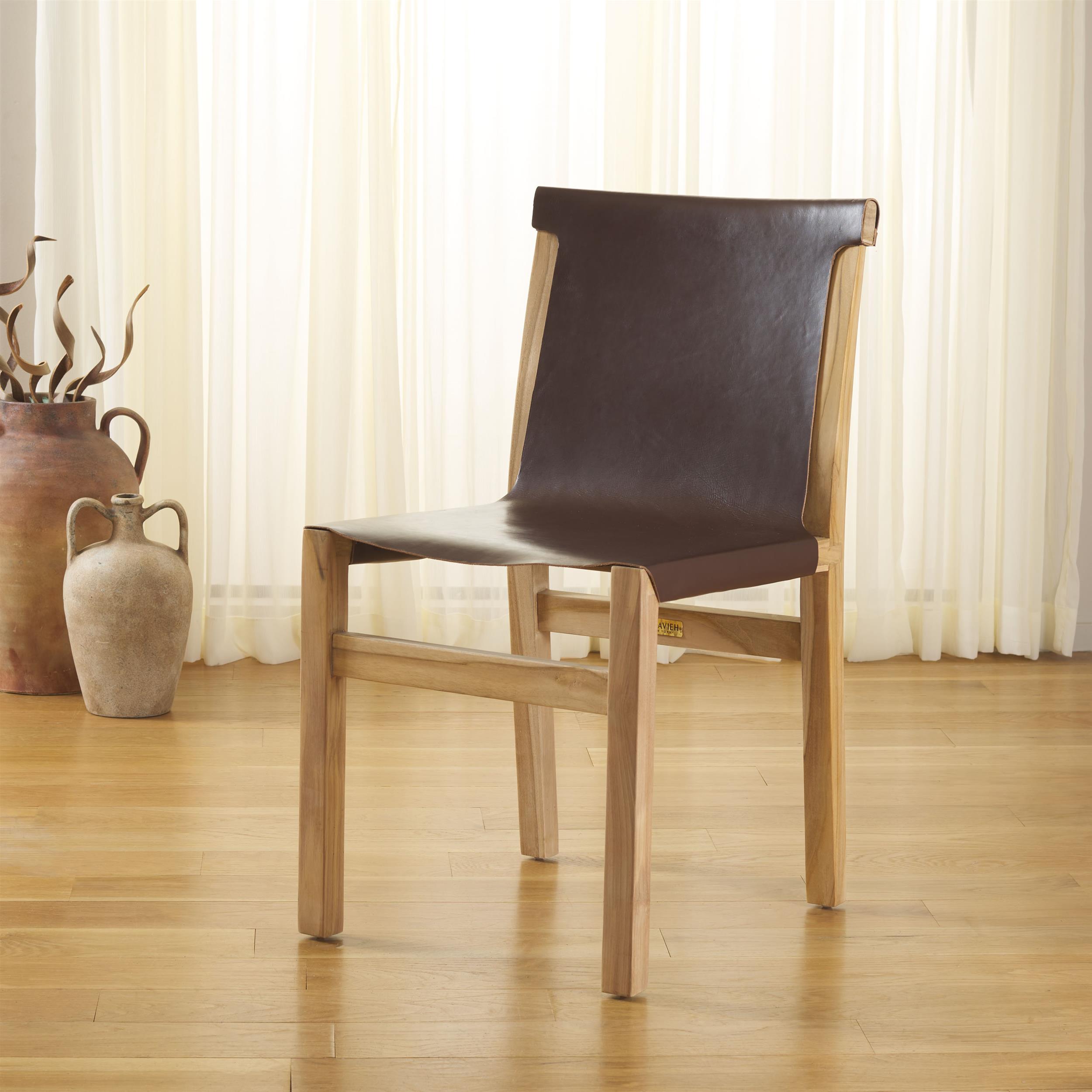 Safavieh Arian Scandinavian Wood and Leather Dining Side Chair, Cognac/ Natural