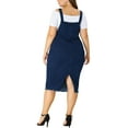 thumbnail image 3 of MODA NOVA Juniors Plus Size Adjustable Strap Back Slit Denim Overalls Dress, 3 of 6