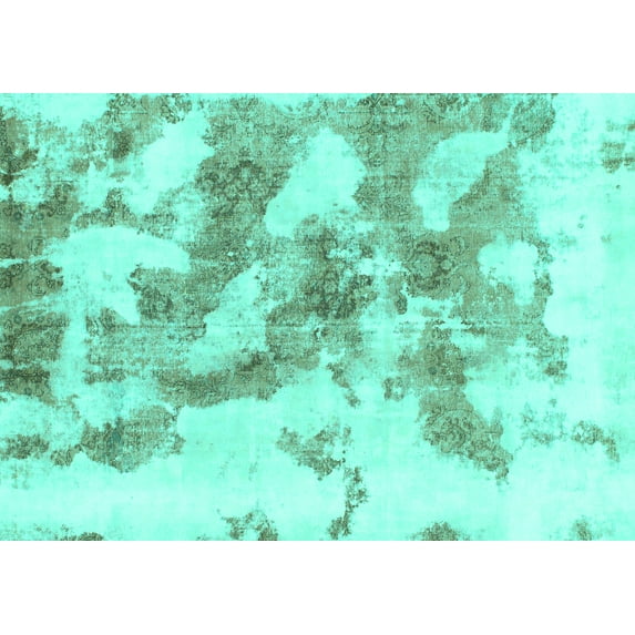 Ahgly Company Machine Washable Indoor Rectangle Abstract Turquoise Blue Modern Area Rugs, 2' x 5'