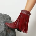 thumbnail image 2 of Xfvqtps Womens Western Ankle Boots with Tassel Detail Round Toe Chunky Heel Cowboy Booties Fashion Fall Winter Casual Boots for Women Red, 2 of 7