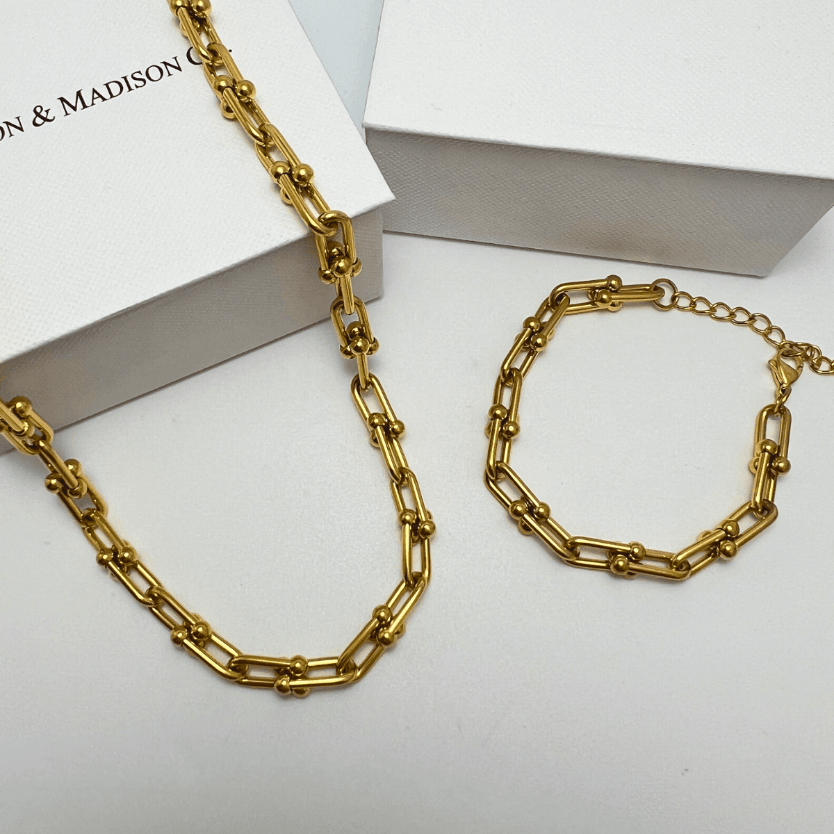 18K Gold Chain Necklace Bracelet Women's, Best Trending Trendy Gold Chain Necklace Bracelet Gift for Women, Lady, Mother, Wife, Mason & Madison Co.