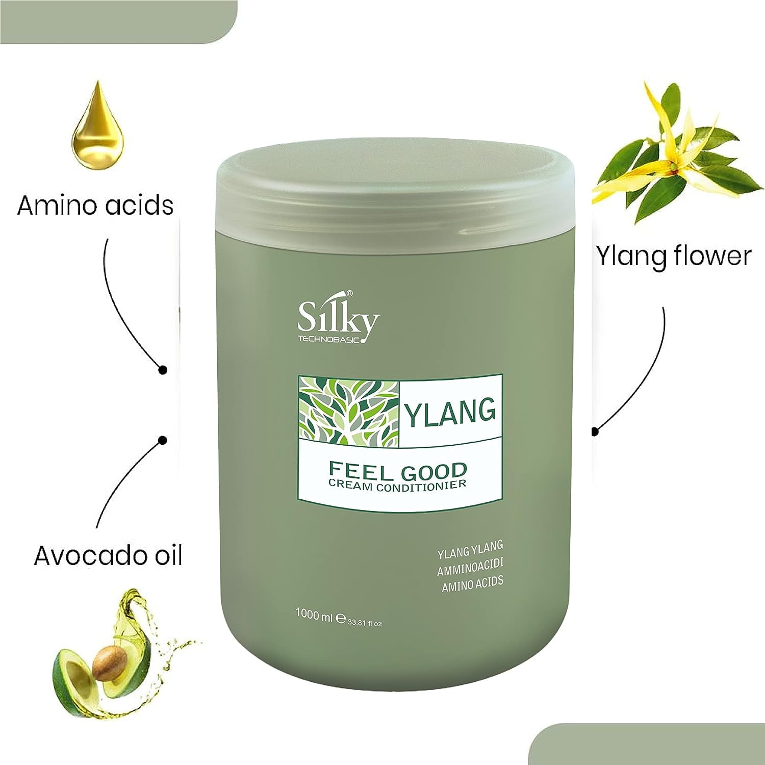 SILKY YLANG FEEL GOOD CREAM CONDITIONER - Mask For Dull & Delicate Hair | Helps Strengthening And Moisturising Hair With Aromatic Benefits 1000ml/33.8oz