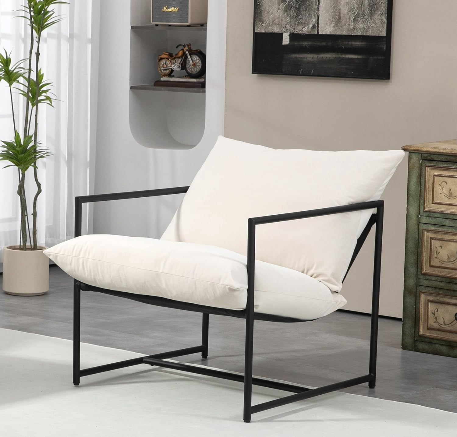 Container Furniture Direct Serenity Accent, Modern Velvet Arm Chair with Reclined Seat, Sleek Design, Durable Metal Frame, Soft Upholstery and Plush Comfort for Stylish Living Room
