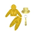 thumbnail image 4 of TiaoBug Kids Boy Girls Sparkly Hip Hop Jazz Street Dance Costume Long Sleeve Hooded Jacket Pants with Hat Necktie Set Yellow 3-4, 4 of 5