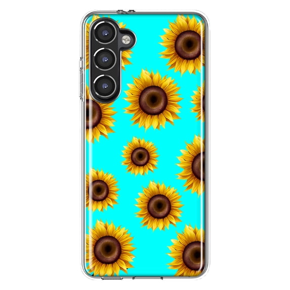 MUNDAZE Samsung Galaxy S23 Yellow Sunflowers Polkadot on Turquoise Teal Double Layer Phone Case Cover