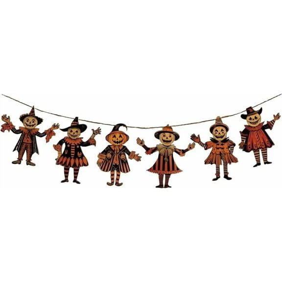 Halloween Decorations, Vintage Halloween Decor Wood Banner 6pcs Vintage 2D Halloween Bunting Decorations Wood Hanging Banner for Party Horror Pumpkin Witch Wall Decorations for Home
