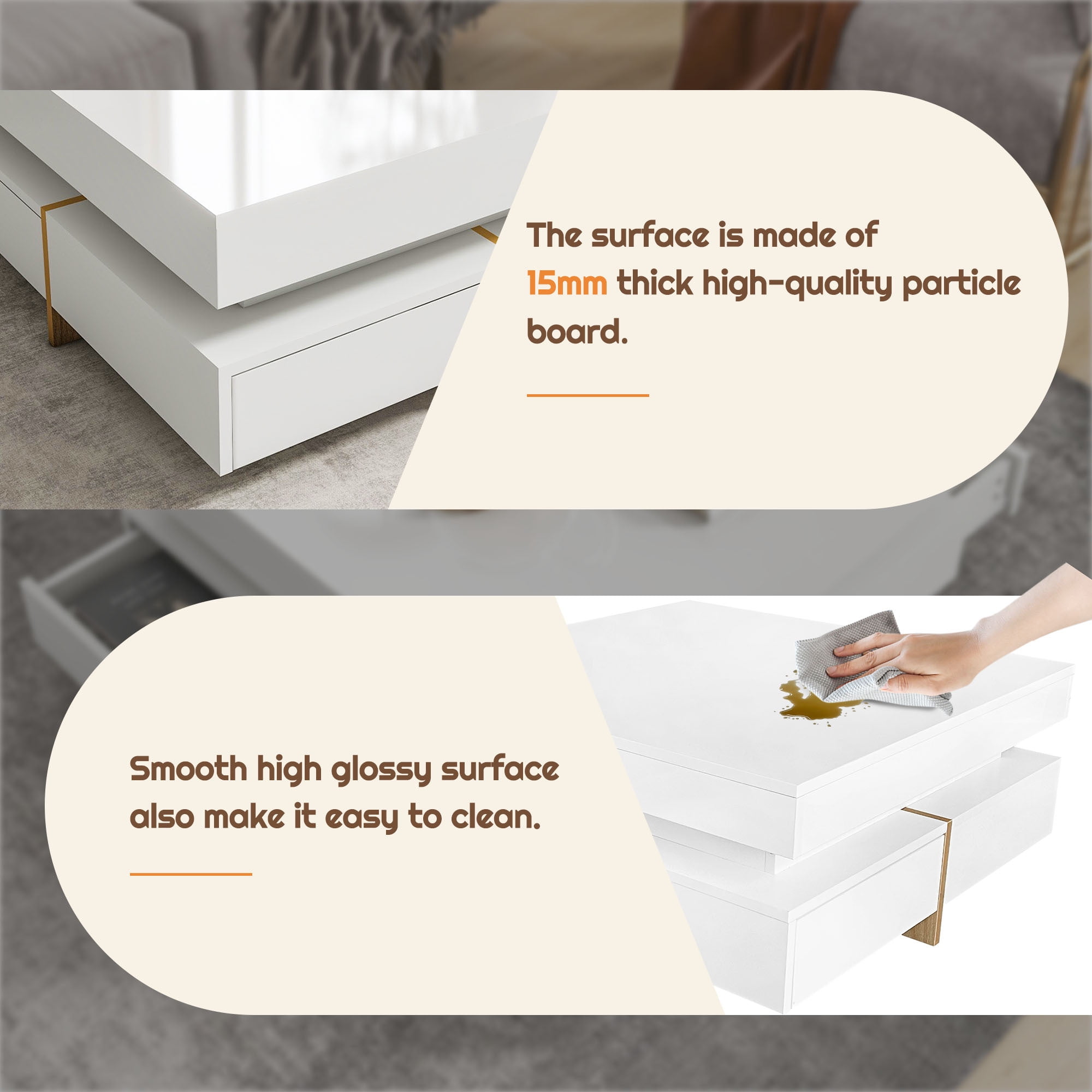Euroco Storage Particle Board Coffee Table, White