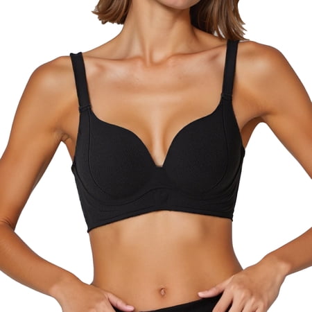 KHONTS Plus Size Push up Bras for Women Seamless Comfort Bras for Wireless T Shirt Bra Support Lift Thin Soft Bralettes for Everyday Wear Black 95B