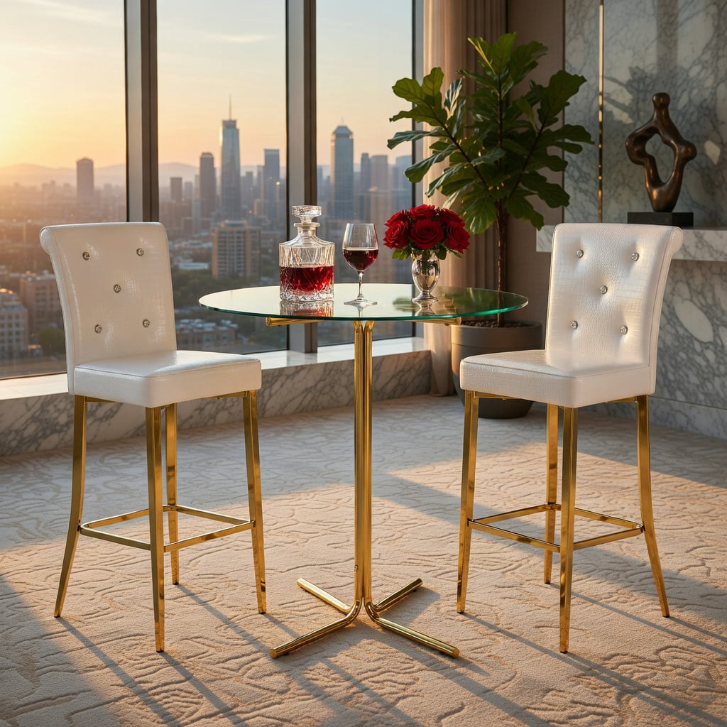 Hommoo 2-Pack Vintage Faux Crocodile Bar Chairs with Crystal Buckle Accents, Waterproof PVC Leather, Easy Assembly, White