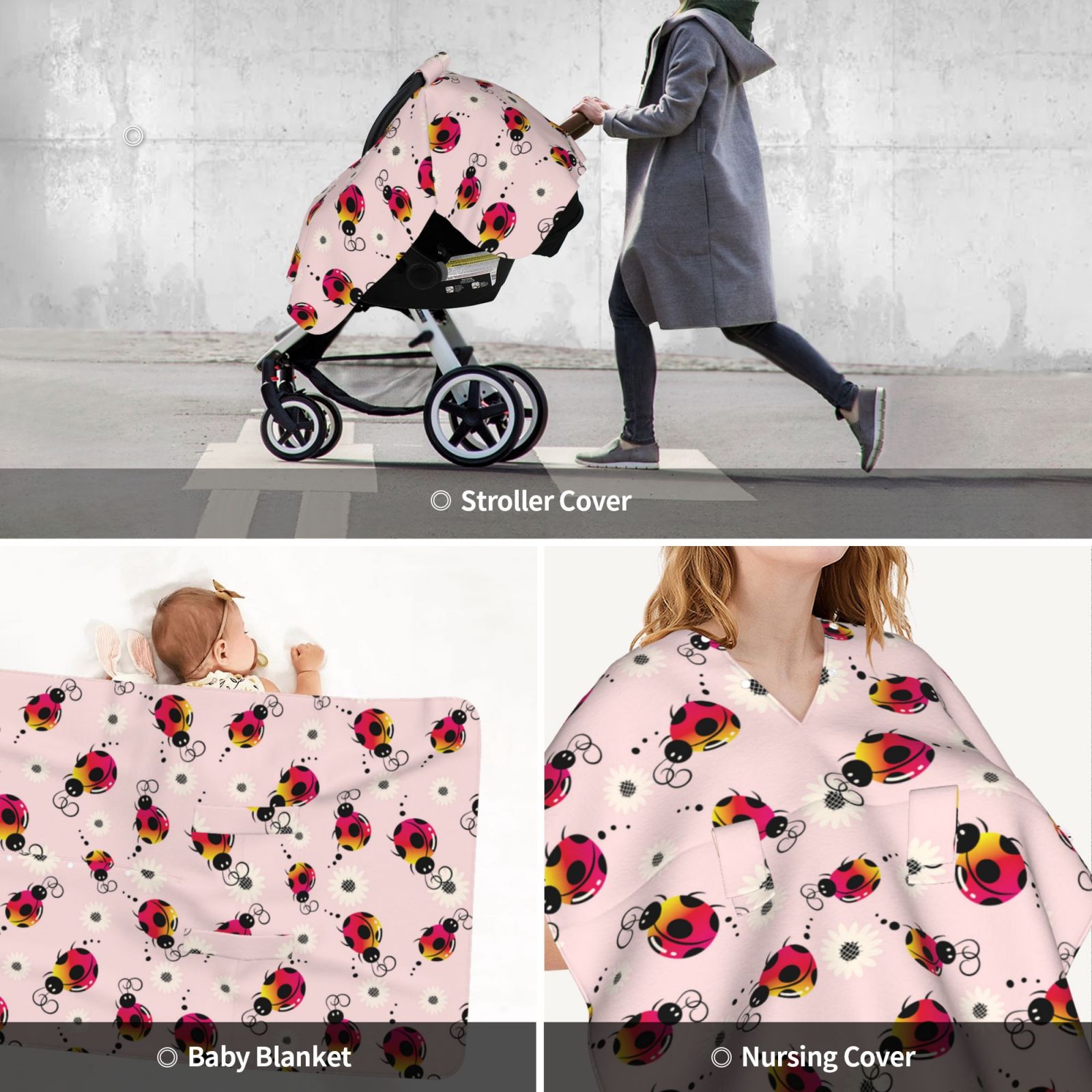 Car Seat Cover Baby - Ladybug cute Breathable Infant Car Seat Cover for Baby Carseat, Lightweight Comfort Baby Essentials Must Haves Newborn Stuff for Girl Boy