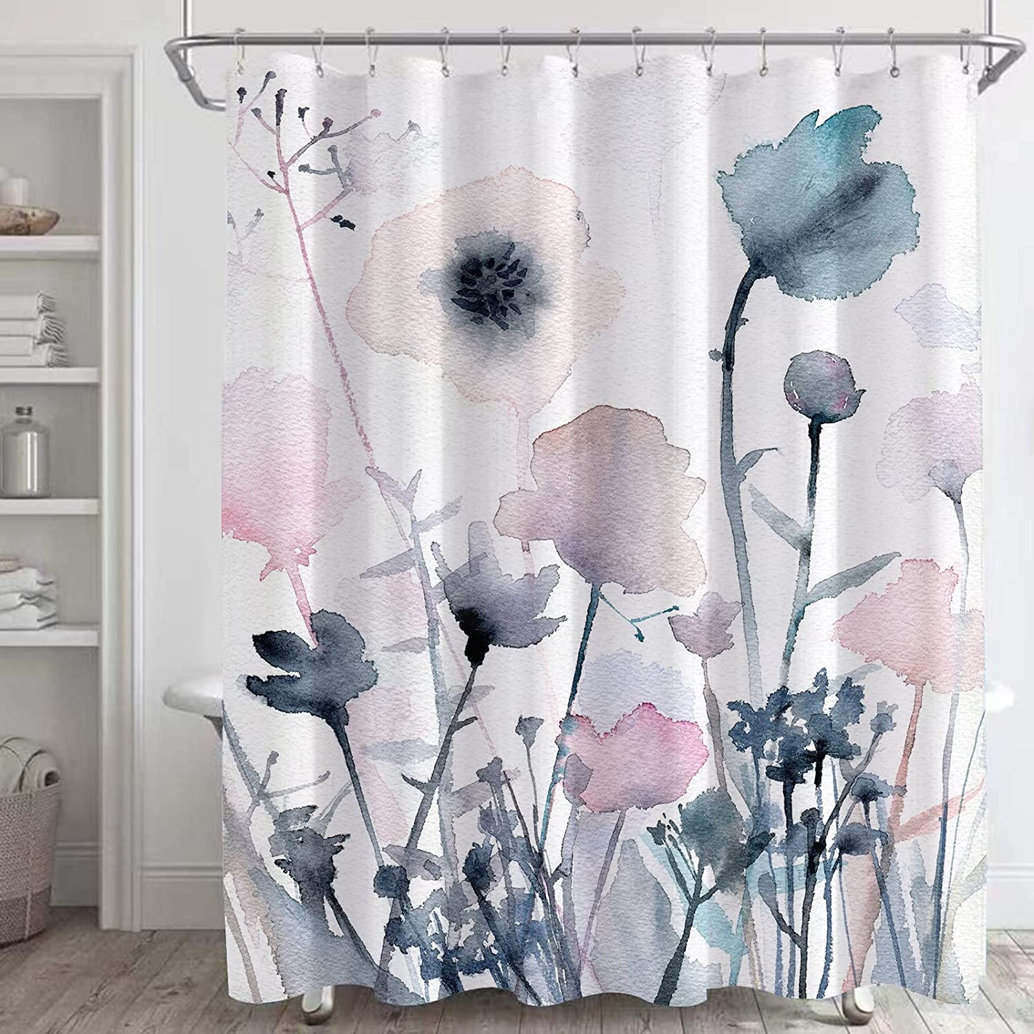 Cartoon Plant, Shower Curtain Hooks 12 Pcs Shower Curtain Rings